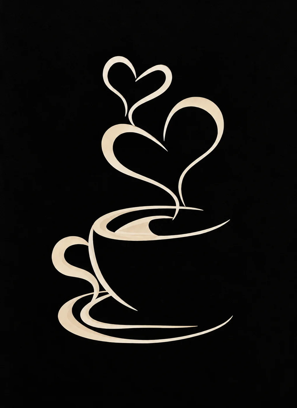 Champagne toned metal silhouette of a coffee cup with steam forming two hearts